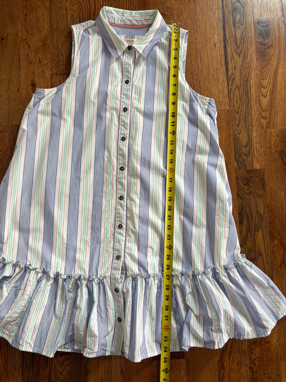 Anthropologie Maeve Striped Button Down Shirt Dress Sleeveless Pockets Ruffle M - Picture 7 of 11